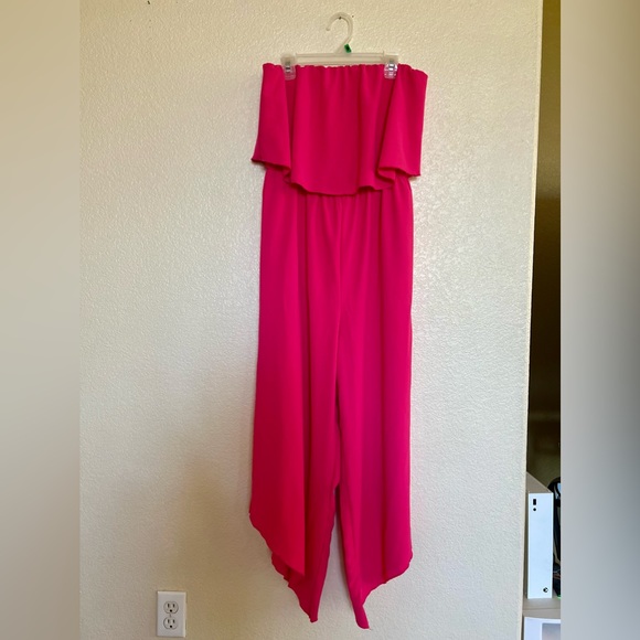 Angashion Women’s Jumpsuit- Sleeveless Ruffle Wide Leg Hot Pink - Medium - Picture 5 of 8